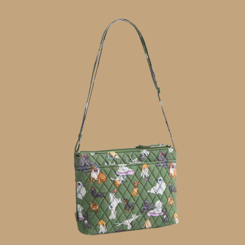 New Vera Bradley Large Hipster Crossbody Dog Park Green